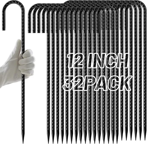 Miniatura 18 de AAGUT Estacas de Refuerzo de 16 pulgadas (34 piezas) Anclajes de Tierra Resistentes de 3/8" Estacas de Jardín de Acero Estacas de Metal Rectas