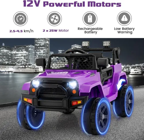 Miniatura 3 de OLAKIDS Camión de paseo para niños, vehículo eléctrico de 12 V con control remoto, juguete a batería para niños pequeños con 2 velocidades, Púrpura