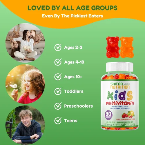Miniatura 8 de SHIFAA NUTRITION Gomitas Multivitamínicas Halal para Niños, Suministro de 45-90 Días, con Todas las Vitaminas Esenciales para Niños. Vitaminas