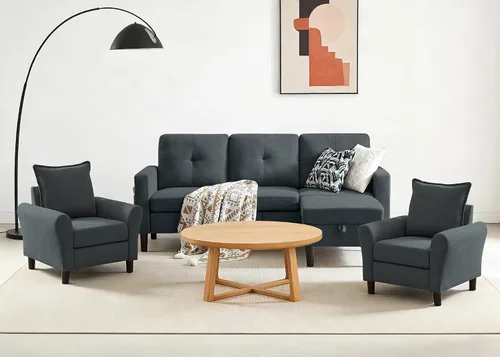 Miniatura 12 de Sofá Seccional Sofás para Sala de Estar, Sofás Seccionales Modulares de 3 Asientos en Forma de L con Almacenamiento y Chaise Reversible, Tela