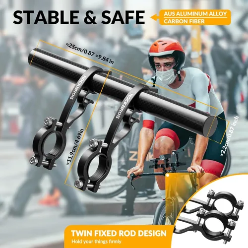 Miniatura 5 de ROCKBROS Extensor de manillar de bicicleta, soporte doble para manillar de bicicleta, extensión de manillar de bicicleta, ligero y duradero
