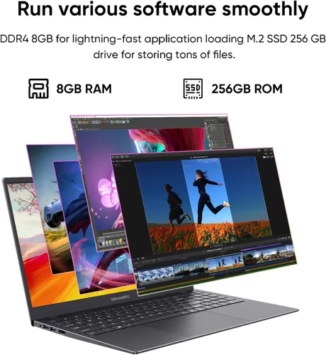 Miniatura 3 de Computadora portátil FHD de 15.6 pulgadas con 8 GB de RAM y 256 GB SSD, Celeron N4000 (hasta 2.6 GHz) Win 11 Pro, pantalla FHD IPS, 3 USB A, RJ45