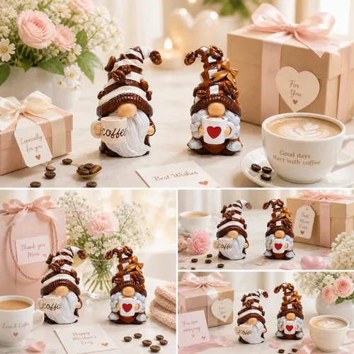 Miniatura 5 de Hodao 2 piezas de figuritas de gnomos de café - Decoración de elfo enano Tomte sueco para bar, hogar, regalos, decoración de rincón de café