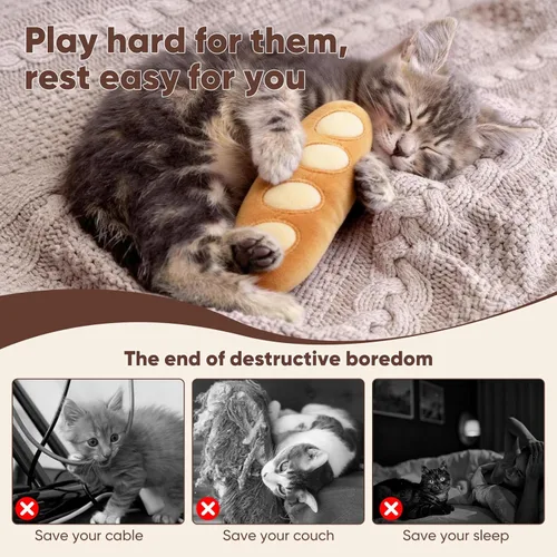Miniatura 2 de CiyvoLyeen Juguetes de Hierba Gatera en Forma de Pan, Juguete para Gatos de Interior Juguetes Interactivos, Juguete para Gatitos Masticar Morder Pan