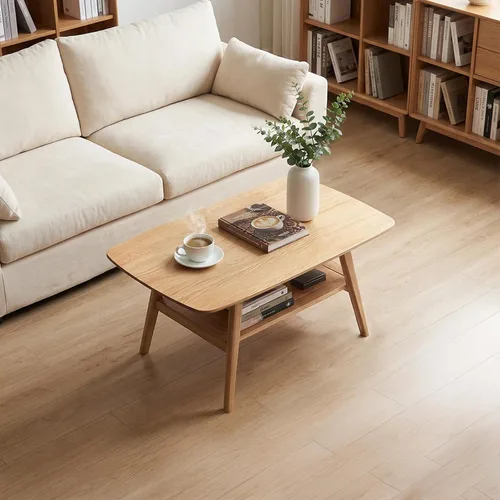 Miniatura 3 de Mesa de centro de madera maciza, moderna mesa de centro de madera con estante de almacenamiento para sala de estar, apartamento y oficina