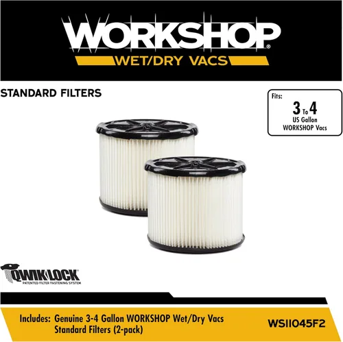 Miniatura 2 de WORKSHOP Wet/Dry Vacs Filtros de vacío WS11045F2 Filtros estándar de repuesto originales (paquete de 2) para aspiradoras de tienda en seco y húmedo