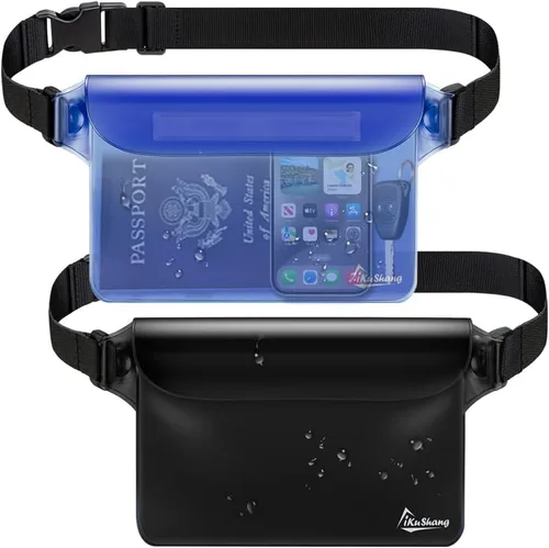 Miniatura 8 de Riñonera impermeable para teléfono – Bolsa seca sumergible de 32 pies con triple cierre de cremallera, cartera de pasaporte con pantalla táctil