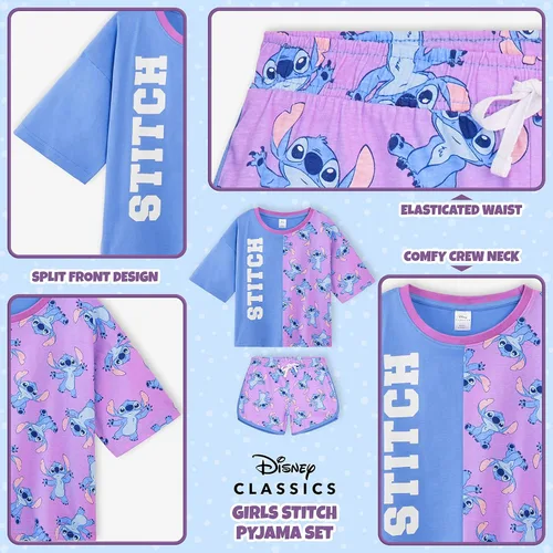 Miniatura 5 de Disney Conjunto de pijama para niñas, ropa de dormir de verano de La Bella y la Bestia, Rey León, Princesa, Stitch PJs de 2 piezas