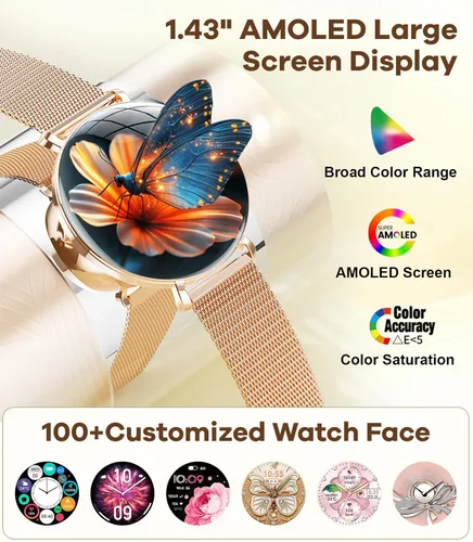 Miniatura 2 de Relojes inteligentes para mujer con llamadas/respuesta: reloj inteligente AMOLED de 1.43 pulgadas con pantalla táctil para teléfono Android
