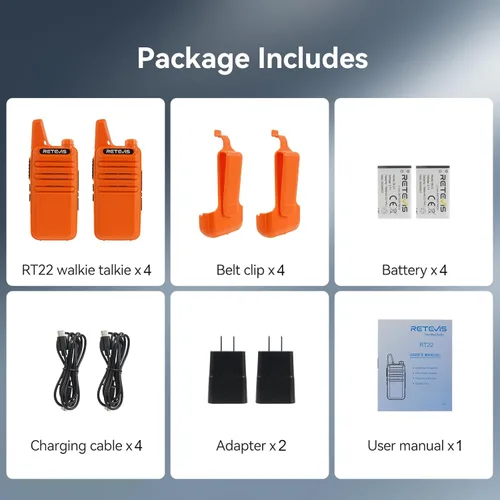 Miniatura 8 de Retevis Walkie Talkies recargables RT22, radio bidireccional de largo alcance para adultos, radio portátil de mano, activada por voz, alarma
