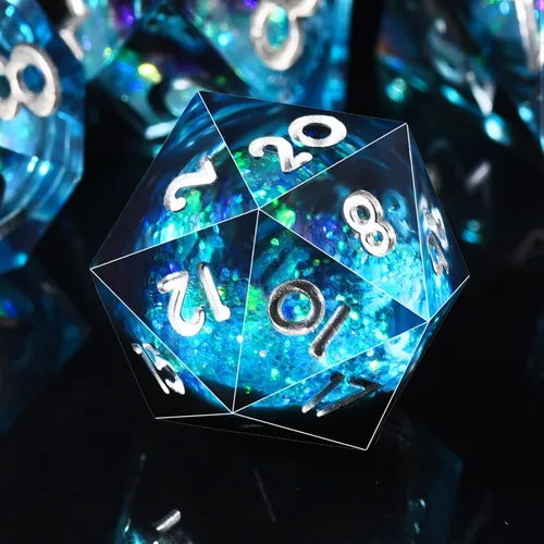 Miniatura 7 de AUSTOR Juego de dados DND de resina de núcleo líquido, de borde afilado poliédricos, juego de 7 dados DND de arena movediza hechos a mano de resina
