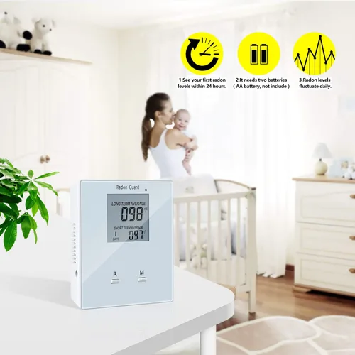 Miniatura 5 de Detector de radón doméstico, medidor de radón portátil, monitor de radón doméstico Elifecity a largo y corto plazo, alimentado por batería, fácil