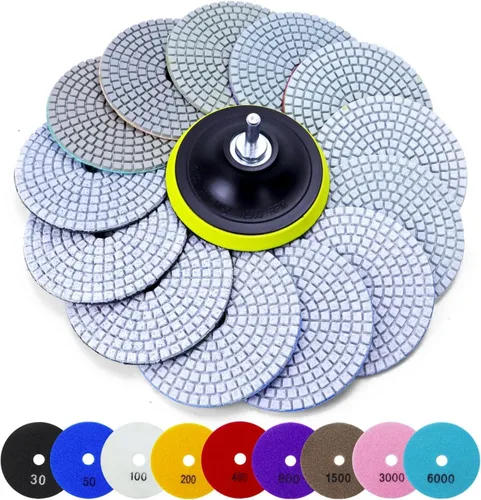 Miniatura 13 de Almohadillas de pulido de diamante de 4 pulgadas con almohadilla de respaldo de 5/8 pulgadas a 11, 12 piezas de almohadillas de pulido de piedra