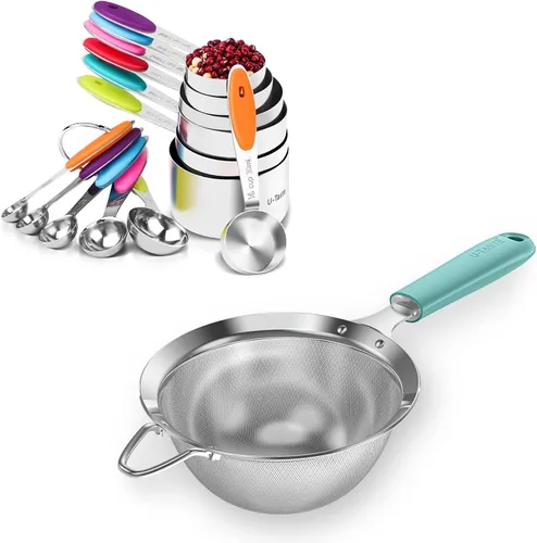 U-Taste Juego de tazas y cucharas medidoras de 12 piezas en acero inoxidable 18/8 (multicolores) y acero inoxidable 18/8 de 5.5 pulgadas 30 colador