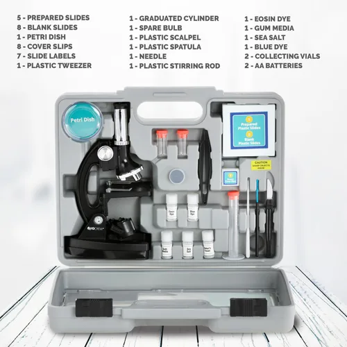 Miniatura 7 de AmScope Serie M30 Kit de microscopio STEM de 52 piezas para niños, microscopio compuesto monocular, portátil para niños, incluye placa de Petri