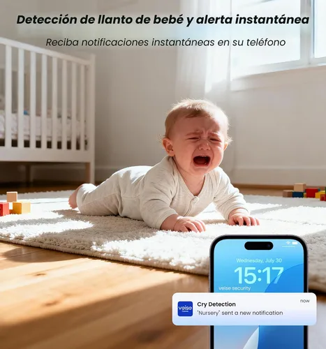 Miniatura 4 de Veise Cámara interior 2K para seguridad del hogar, monitor inalámbrico de 360° para mascotas y bebés con aplicación de teléfono, detección