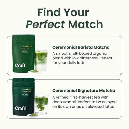 Miniatura 7 de Crafti Polvo de matcha de grado ceremonial (orgánico) – Polvo de té verde matcha japonés auténtico sin azúcar de Uji, Kyoto para lattes de grado