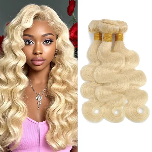 Miniatura 15 de 613 paquetes de cabello humano rubio ondulado, 3 paquetes de 10, 12, 14 pulgadas, 100% sin procesar, 10A, paquetes de cabello humano virgen