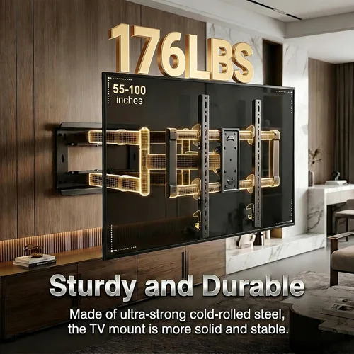 Miniatura 2 de Soporte de pared de TV de movimiento completo resistente para televisores de 55 a 100 pulgadas, 187 libras, placa de pared monolítica, marco frontal