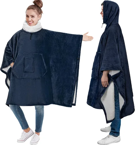 Miniatura 11 de PAVILIA - Poncho de manta portátil para mujer y hombre, sudadera con capucha y calentador de cuello de gran tamaño, suéter de forro polar suave