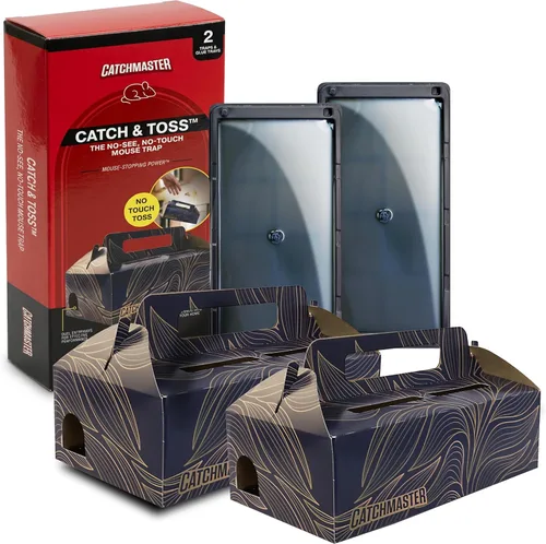 Catchmaster Atrapa y lanza: trampas de pegamento desechables sin contacto y sin ver para interiores, no necesita cebo (paquete de 2), atrapa hasta