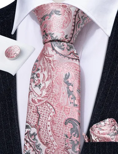 Miniatura 10 de Barry.Wang - Juego de corbata de seda para hombre, diseño de cachemira, pañuelo y gemelos de bolsillo
