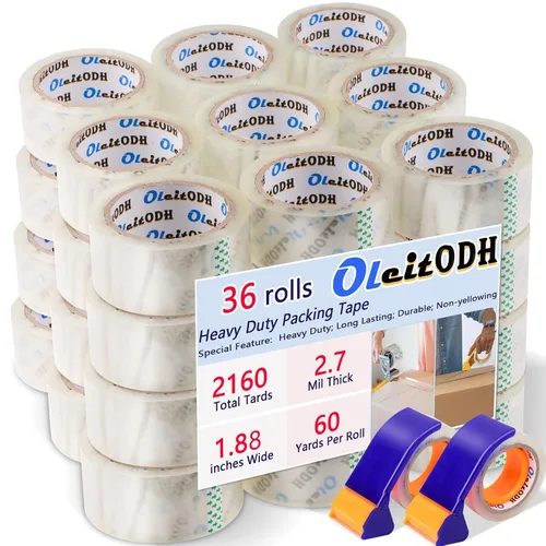 Miniatura 11 de Oleitodh 36 rollos de cinta de embalaje marrón con dispensador, cinta de envío resistente de 1.88 pulgadas x 60 yardas, repuestos de cinta