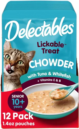 Miniatura 10 de Hartz Delectables Chowder - Golosinas húmedas para lamer para gatitos, gatos adultos y adultos mayores, pollo y atún, 1.4 onzas (paquete de 12)
