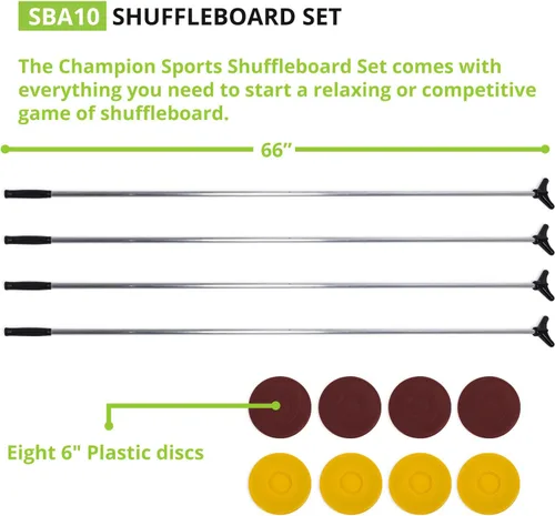 Miniatura 2 de Champion Sports Classic Group Games Shuffleboard Set: Champion Sports Indoor Outdoor 8 Puck 4 Cue Sticks Party Game, Yellow