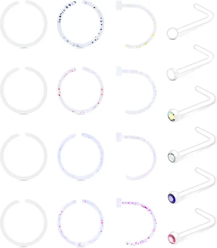 Miniatura 4 de Anicina Anillos y Studs Transparentes para la Nariz para el Trabajo Retenedor de Piercing Transparente de Herradura Retenedor de Tabique de Plástico