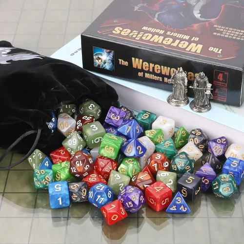 Miniatura 7 de Coyeekn Juegos de Dados DND, 10 X 7 Juegos (70 Piezas) Dados Poliédricos para Dungeons and Dragons RPG MTG D&D Juego de Mesa con 1 Bolsa Grande D4
