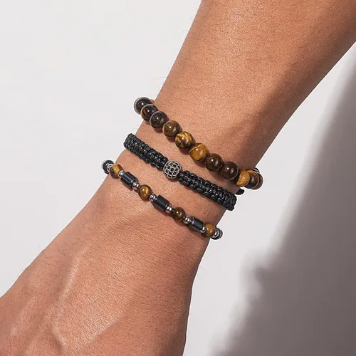 Miniatura 6 de Juego de pulseras de cuentas para hombre de 0.315 in y 0.157 in de piedras preciosas curativas trenzadas con dije de circonita cúbica, pulsera
