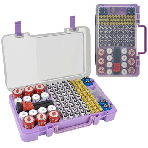 Miniatura 11 de Estuche Organizador y de Almacenamiento de Baterías con Probador. Caja Contenedor Portabaterias para más de 120 pilas AA AAA 9V C D, Litio CR2025