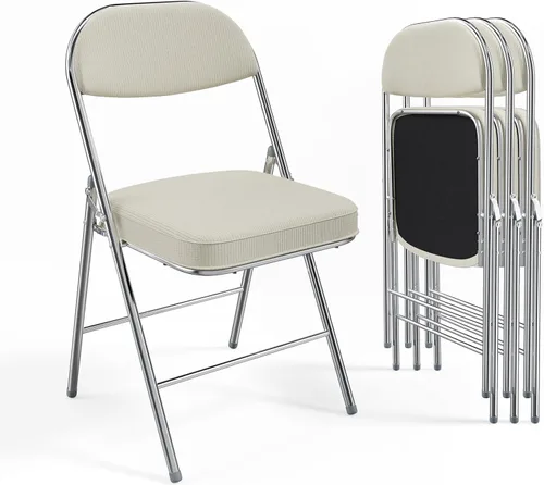 VINGLI Paquete de 4 sillas plegables con asiento y respaldo acolchados, marco de metal, tela de pana duradera, capacidad de 350 libras, juego de 4,