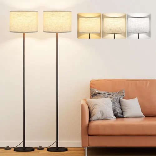 Miniatura 10 de Ambimall - Lámpara de pie moderna con control remoto, lámparas altas para sala de estar, habitación, oficina y comedor, pantalla beige con poste