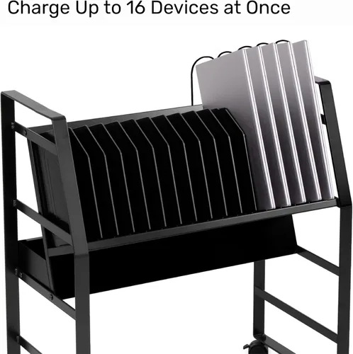 Miniatura 2 de Line Leader Estación de carga móvil para 16 dispositivos, carrito rodante de acero para laptops, tabletas y Chromebooks, diseño abierto