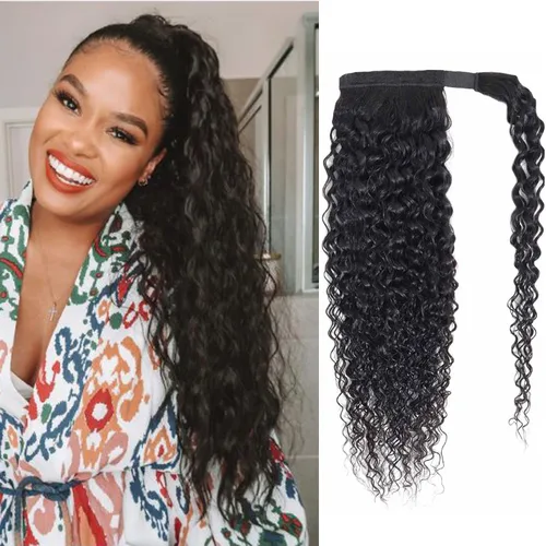 Miniatura 7 de Extensiones de cabello con ondas de agua para cola de caballo, trenzado humano, pegamento mágico Pony, extensiones de cabello humano brasileño