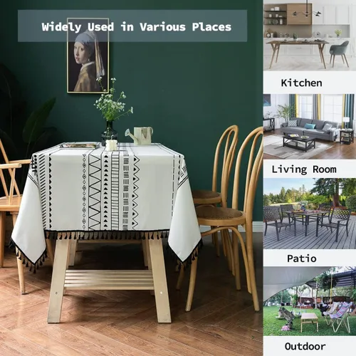Miniatura 7 de Colorigan Mantel rectangular de lino de algodón con diseño boho, mantel de mesa de granja, mantel oblongo, sin arrugas, para interiores y Lino Crema