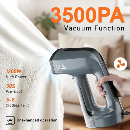 Miniatura 2 de GHORA Vaporizador al vacío para ropa, 3500 Pa, vaporizador de mano de succión fuerte, vaporizador portátil de viaje y plancha de doble modo
