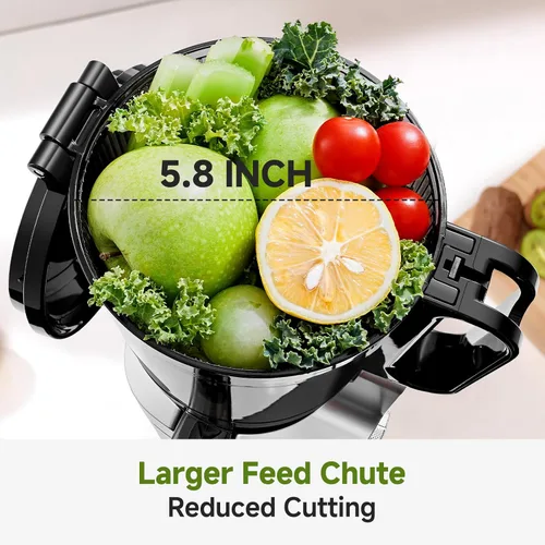 Miniatura 2 de AMZCHEF Máquinas exprimidoras, exprimidor de prensa fría extra de 5.8 pulgadas para verduras y frutas enteras, máquina extractora de jugo