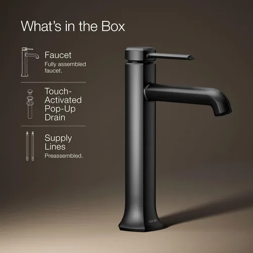Miniatura 13 de Kohler 27003-4-BL Occasion - Grifo alto para lavabo de baño con una sola manija, 1.2 gpm, color negro mate Mate negro