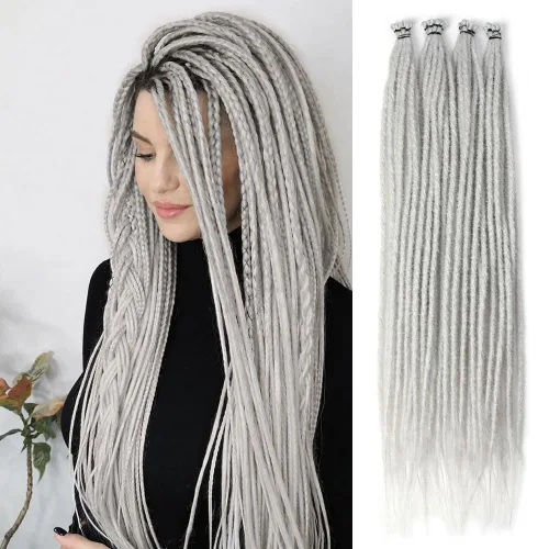 Miniatura 25 de Kraler - Extensiones de rastas de 22 pulgadas con 40 hebras, trenzadas a mano, estilo reggae, de color blanco perla, sintéticas, de 0,6 cm de ancho