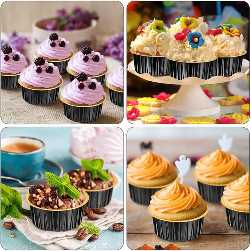 Miniatura 4 de 150 moldes desechables de papel de aluminio para hornear, con tapas, mini moldes para cupcakes de 5 onzas, moldes para flan, moldes para tartas