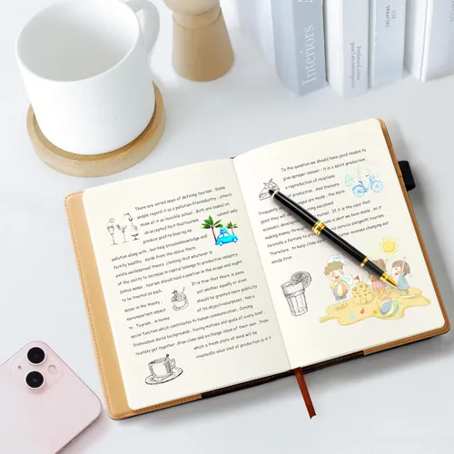 Miniatura 6 de Cuaderno A5 en blanco, cuaderno de bocetos de cuero de tapa dura recargable con bolsillo y hebilla magnética, 240 páginas gruesas de viaje para Negro