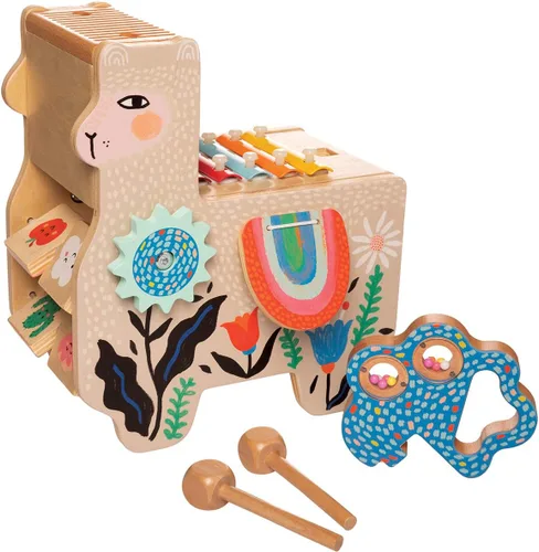 Miniatura 2 de Manhattan Toy Instrumento musical de madera de llama para niños pequeños con maracas, alforjas que hacen clic, baquetas, cepillo de lavar y xilófono