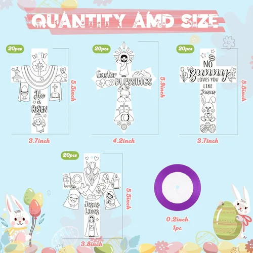 Miniatura 2 de CY2SIDE 80 piezas de adornos de cruz para colorear tu propia cruz religiosa He is R Cross Haz tu propia resurrección de Jesús, cruz mágica de papel
