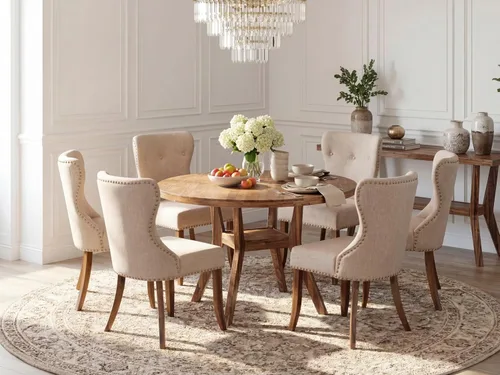 Miniatura 2 de I8SI7-40N-04 - Juego de comedor de 7 piezas para 6 personas, contiene una mesa redonda de 48 pulgadas con pedestal y 6 sillas Parson de tela