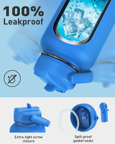 Miniatura 5 de TOURIT Botella de agua aislada de 32 onzas, botella de acero inoxidable con popote, aislamiento al vacío de doble pared para bebidas frías