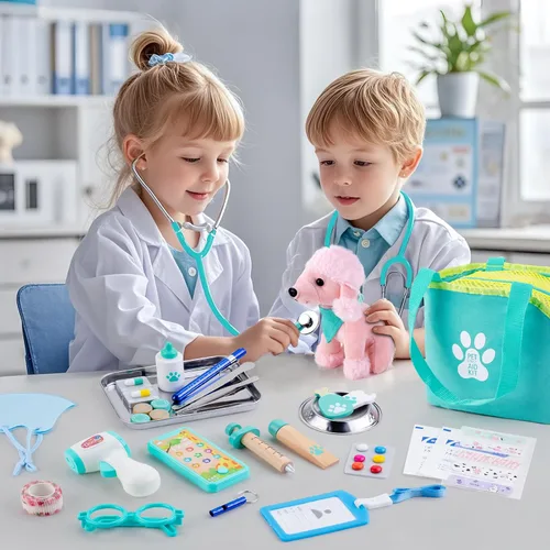 Miniatura 8 de Sundaymot Kit de Doctor para Niños, 37 piezas de juguetes de jugar al Doctor, kit de Doctor para niños pequeños de 3 a 5 años, con juguete de perro
