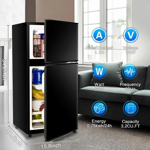 Miniatura 4 de Anukis - Refrigerador compacto de 3.2 pies cúbicos de 2 puertas con congelador para departamento, recámara, oficina, familia, sótano, cochera